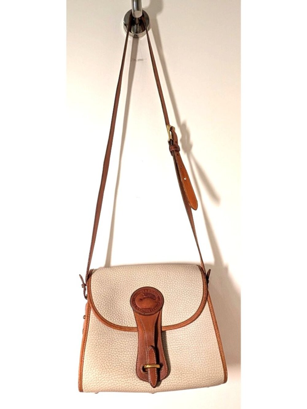 Vintage Dooney & Bourke Essex Shoulder Bag, Ivory & Brown, All Weather Leather